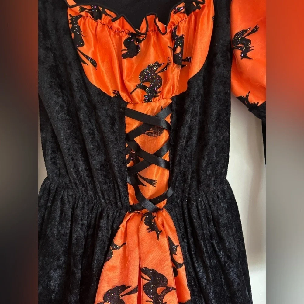 Halloween Princess Paradise Orange Black Witch Costume Size M (8) Vintage
